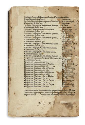 INCUNABULA  STRABO. Geographia, libri XVI.  1480